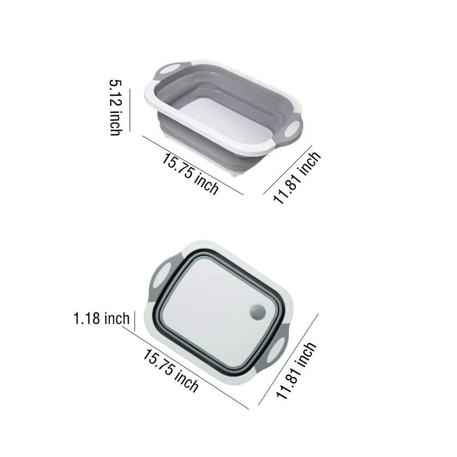 0098b (Brown Box) Foldable Chopping Board Dish Rack Washing Bowl  Draining Basket 3in1 Multi-function